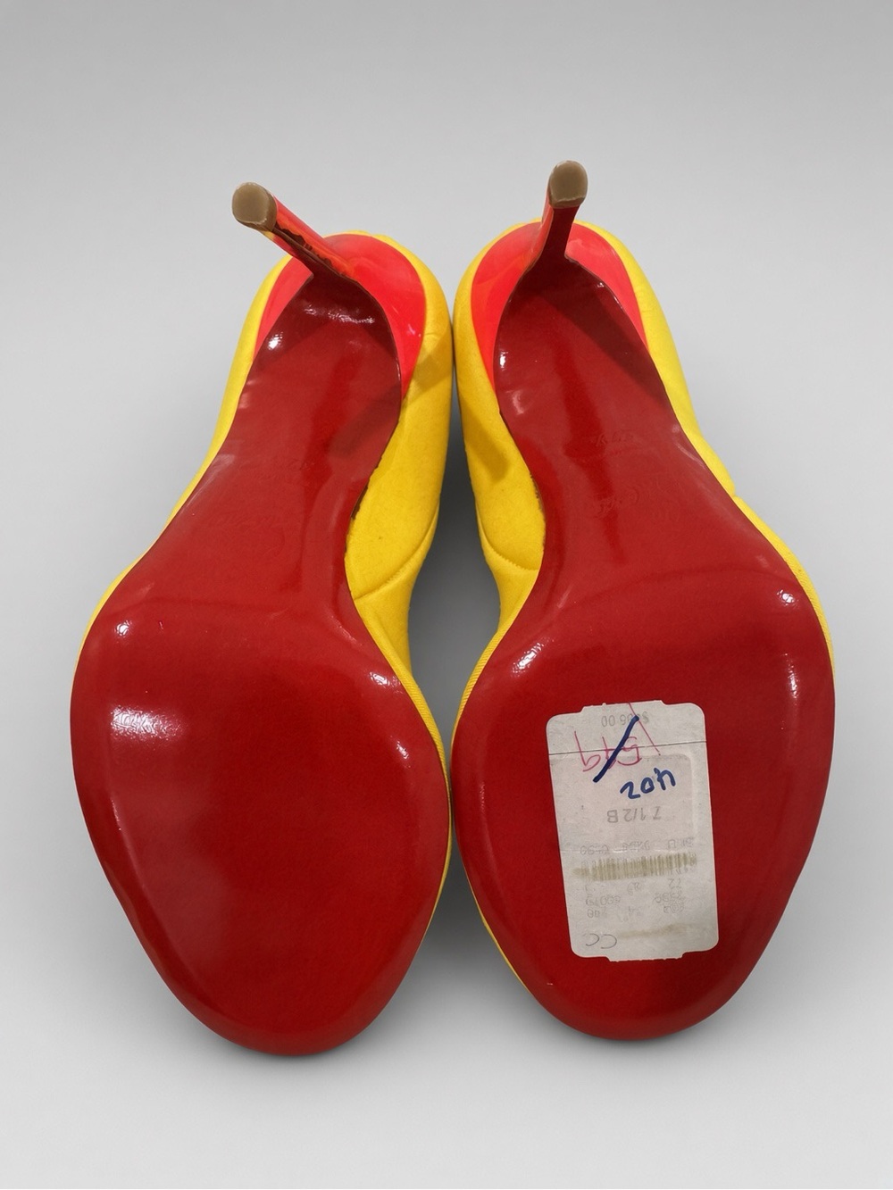 Christian Louboutin Snorkelling 100 Yellow Neoprene Fluo Pink 37.5 US 7.5 B - Picture 2 of 7